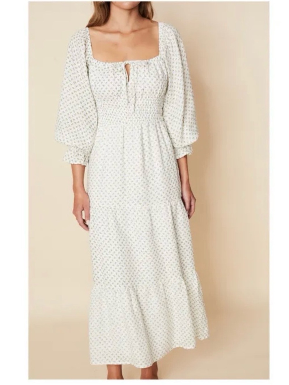 Faithfull the Brand Dariya White Floral Boho Free People Midi Linen Dress XS
